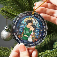 Christmas,Gift For Couples,Gift For Husband,Gift For Wife,Gift For Boyfriend,Gift For Girlfriend,Happy - Growing Old Together Side View Couple - Personalized Circle Glass Ornament