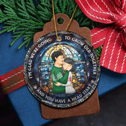 Christmas,Gift For Couples,Gift For Husband,Gift For Wife,Gift For Boyfriend,Gift For Girlfriend,Happy - Growing Old Together Side View Couple - Personalized Circle Glass Ornament
