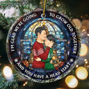 Christmas,Gift For Couples,Gift For Husband,Gift For Wife,Gift For Boyfriend,Gift For Girlfriend,Happy - Growing Old Together Side View Couple - Personalized Circle Glass Ornament