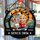 Gift For Couples,Old Couples,Gift For Husband,Gift For Wife,Happy - Growing Old Together Since - Personalized Window Hanging Suncatcher Ornament