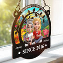 Gift For Couples,Old Couples,Gift For Husband,Gift For Wife,Happy - Growing Old Together Since - Personalized Window Hanging Suncatcher Ornament