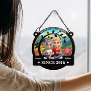 Gift For Couples,Old Couples,Gift For Husband,Gift For Wife,Happy - Growing Old Together Since - Personalized Window Hanging Suncatcher Ornament