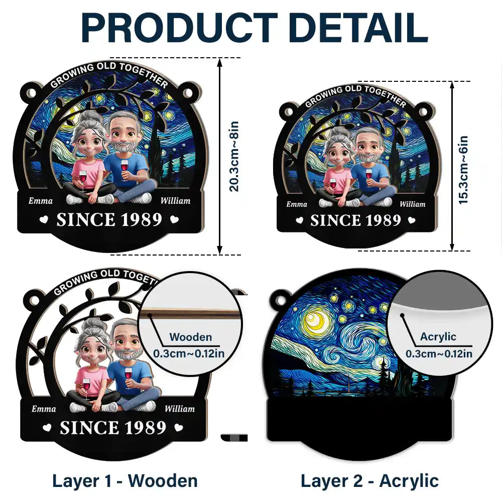 Gift For Couples,Old Couples,Gift For Husband,Gift For Wife,Happy - Growing Old Together Since - Personalized Window Hanging Suncatcher Ornament