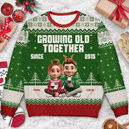 Christmas,Gift For Couples,Old Couples,Gift For Husband,Gift For Wife,Gift For Boyfriend,Happy - Growing Old Together Since 3D Couple - Personalized Unisex Ugly Sweater