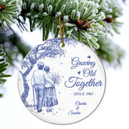 Old Couples,Gift For Women,Gift For Men,Gift For Husband,Gift For Wife,Christmas,Love - Growing Old Together Since Old Couple Toile - Personalized Circle Ceramic Ornament