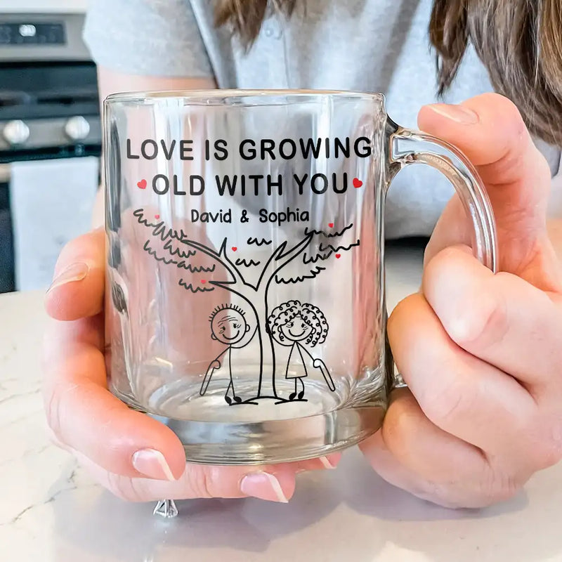 Gift For Couples,Gift For Husband,Gift For Wife,Gift For Boyfriend,Love - Growing Old With You - Personalized Glass Mug