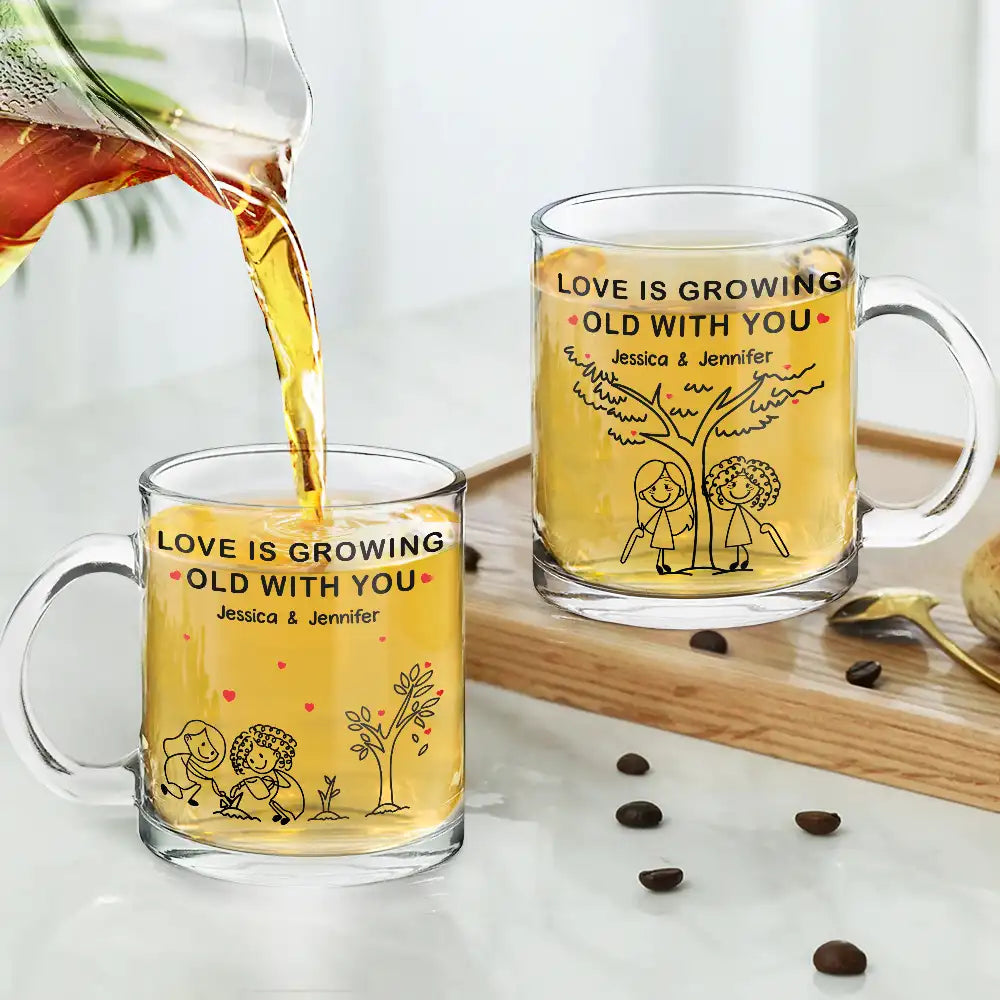 Gift For Couples,Gift For Husband,Gift For Wife,Gift For Boyfriend,Love - Growing Old With You - Personalized Glass Mug