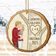 Christmas,Gift For Couples,Gift For Husband,Gift For Wife,Gift For Boyfriend,Gift For Girlfriend,Happy - Growing Together Couple Under The Tree - Personalized Custom Shaped Wooden Ornament