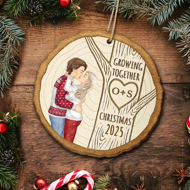 Christmas,Gift For Couples,Gift For Husband,Gift For Wife,Gift For Boyfriend,Gift For Girlfriend,Happy - Growing Together Couple Under The Tree - Personalized Custom Shaped Wooden Ornament