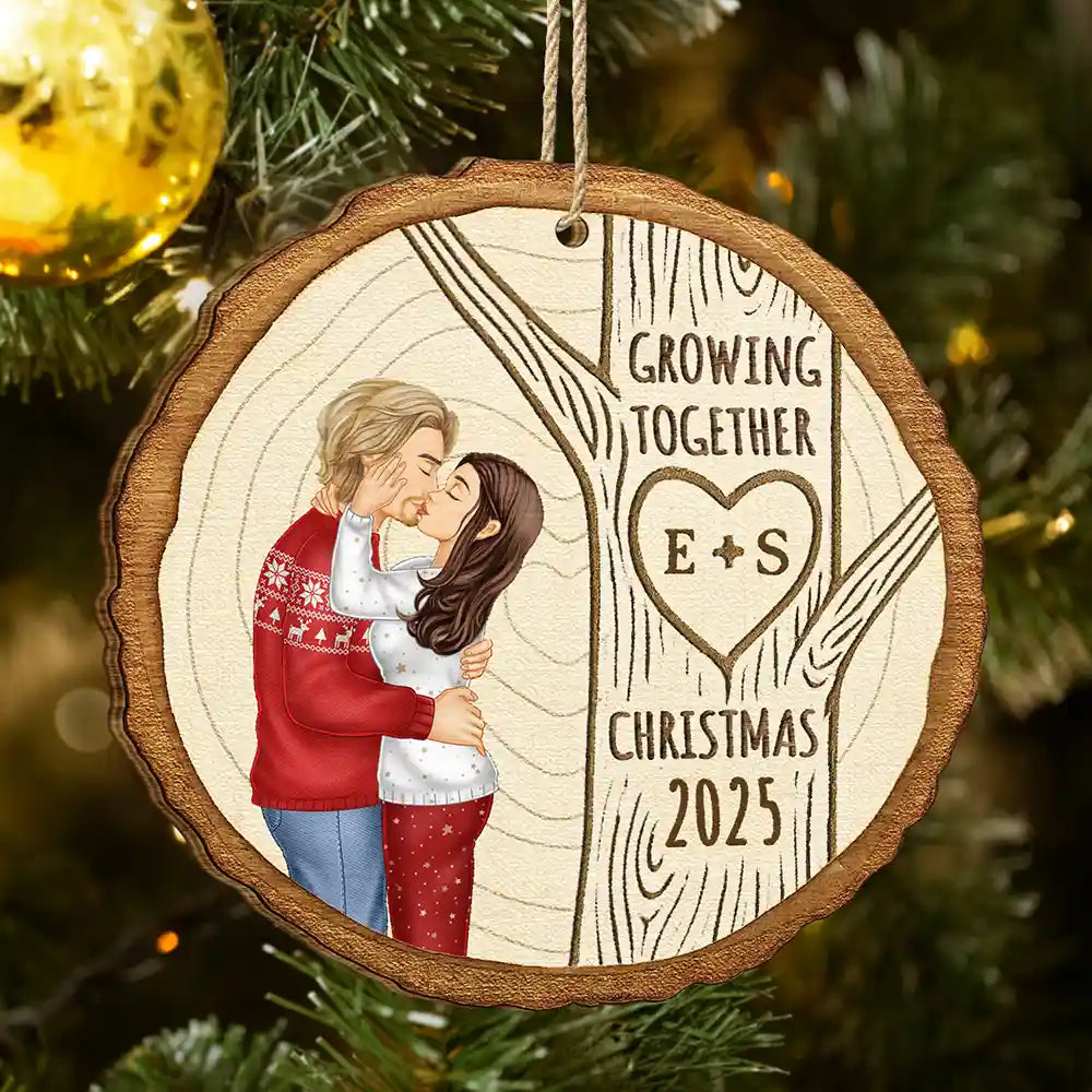 Growing Together Couple Under The Tree - Personalized Custom Shaped Wooden Ornament