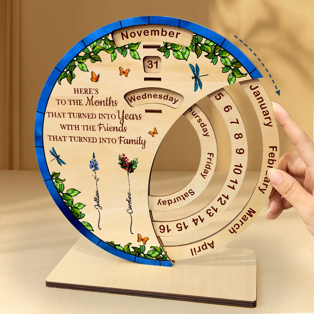 Gift For Bestie,Christmas,Love - Friends That Turned Into Family Birth Flower Bestie - Personalized Spinning Perpetual Desk Calendar