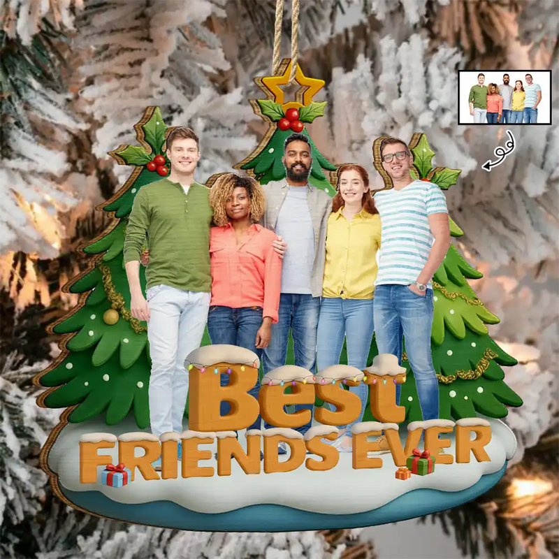 Gift For Bestie,Gift For Sisters,Christmas,Happy,Gifts For Colleagues,Gift For Sibling - Custom Photo Besties Sisters Best Team Ever - Personalized Custom Shaped Wooden Ornament