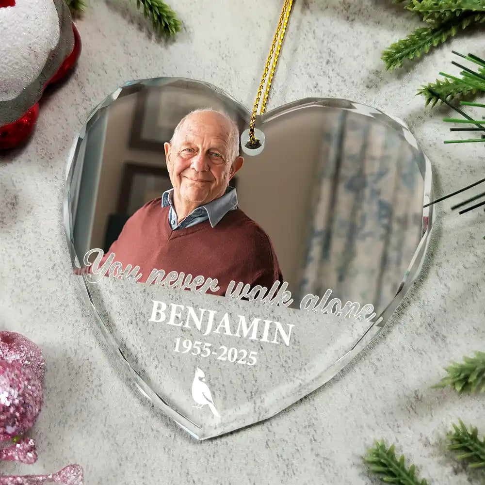 Gift For Yourself,Memorial,Sad,Christmas - Custom Photo QR Code Forever In Our Hearts - Personalized Heart Shaped Glass Ornament  