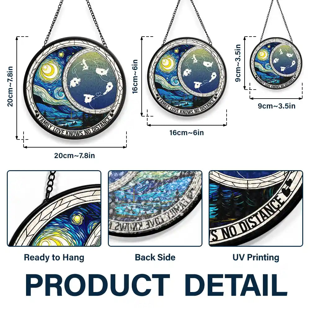 Family,Long Distance,Love - Family Love Knows No Distance - Personalized Stained Glass Window Hanging Suncatcher