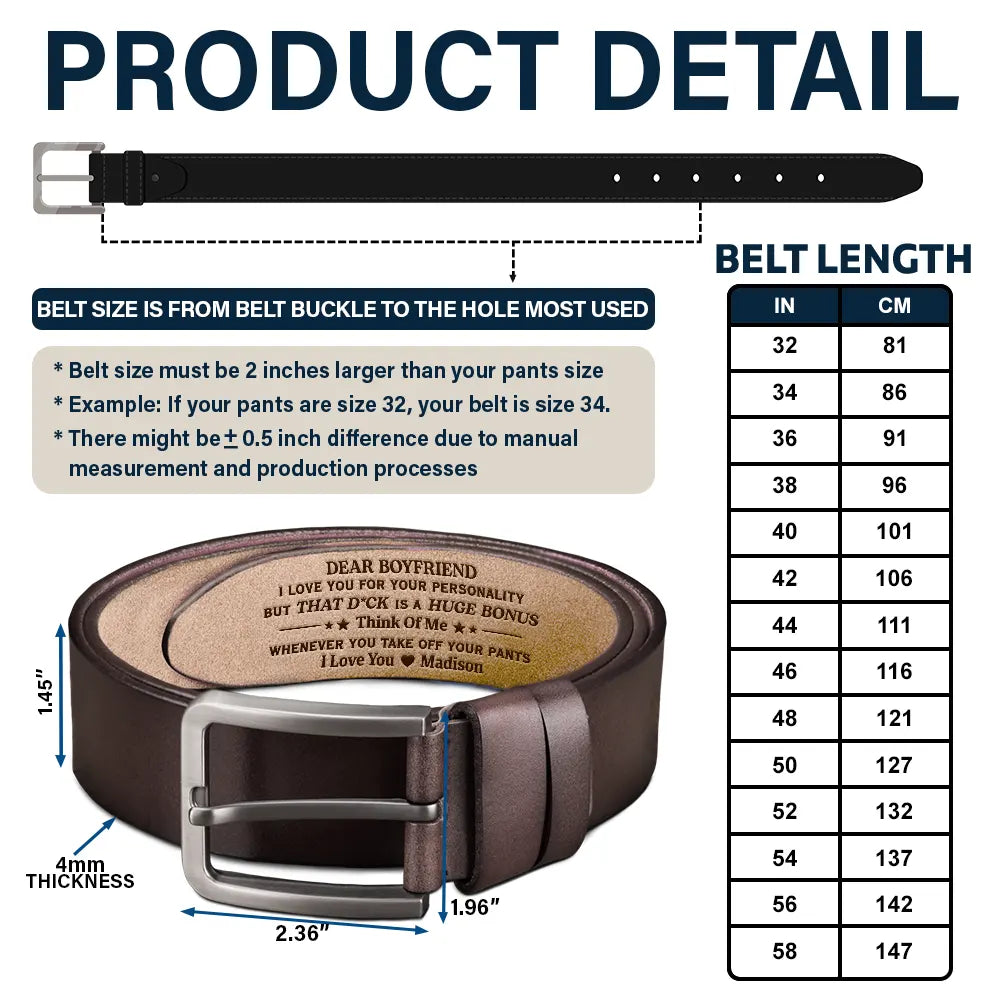 Gift For Couples,Gift For Husband,Gift For Boyfriend,Funny,Gift For Men - Funny Couple I Love You For Your Personality - Personalized Engraved Leather Belt