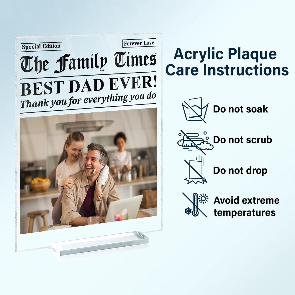 Gift For Mother,Gift For Father,Gift For Women,Gift For Men,Love - Custom Photo Best Mom Dad Ever Newspaper Theme - Personalized Vertical Rectangle Acrylic Plaque