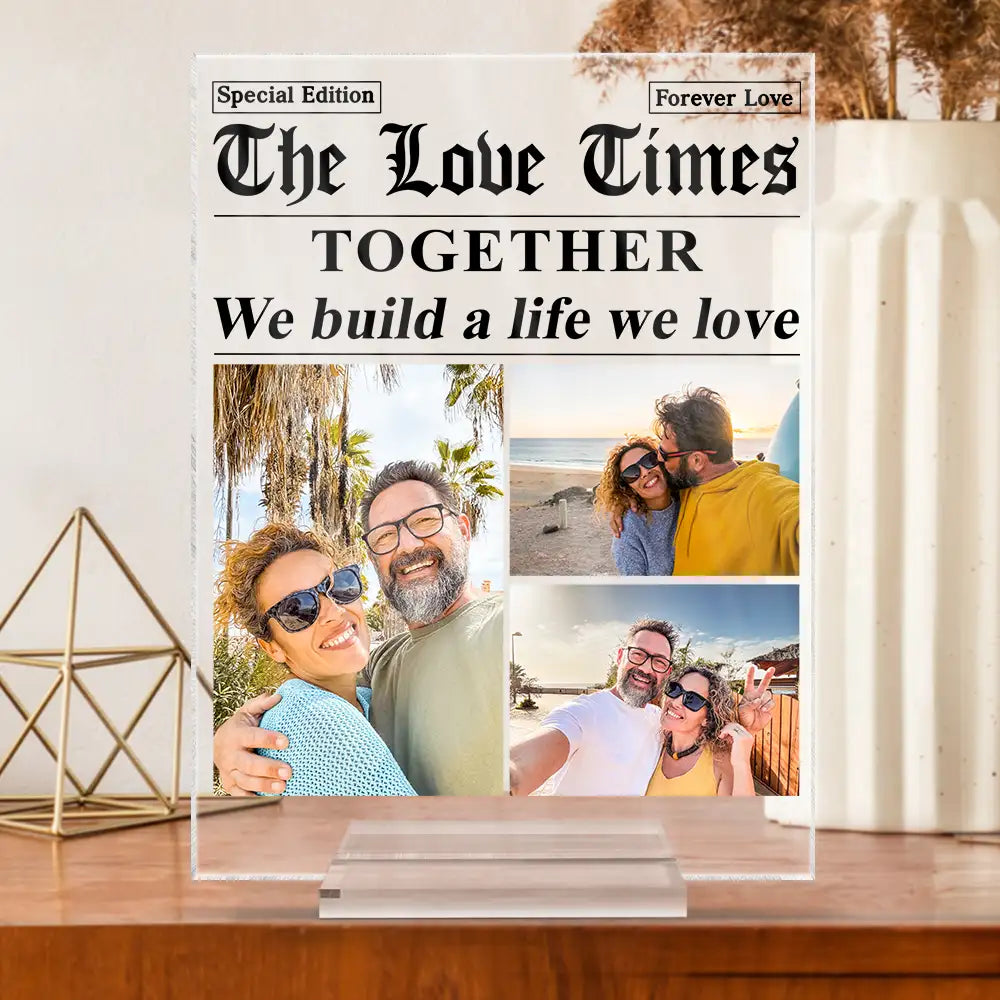 Old Couples,Gift For Couples,Gift For Women,Gift For Men,Gift For Wife,Gift For Husband,Gift For Boyfriend,Gift For Girlfriend,Love,LGBT - Custom Photo The Love Times Newspaper Theme - Personalized Vertical Rectangle Acrylic Plaque