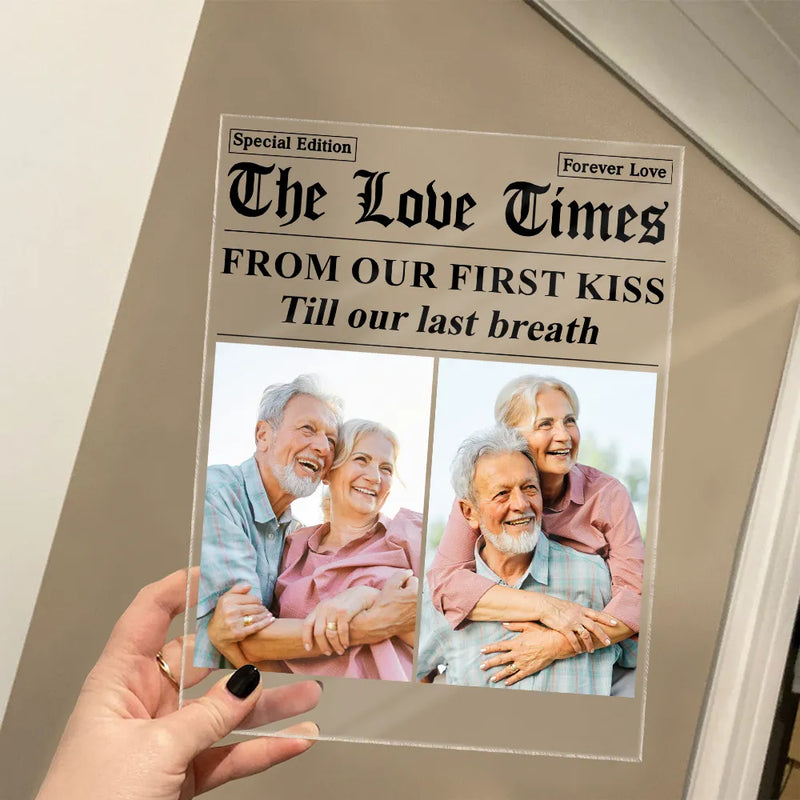 Old Couples,Gift For Couples,Gift For Women,Gift For Men,Gift For Wife,Gift For Husband,Gift For Boyfriend,Gift For Girlfriend,Love,LGBT - Custom Photo The Love Times Newspaper Theme - Personalized Vertical Rectangle Acrylic Plaque