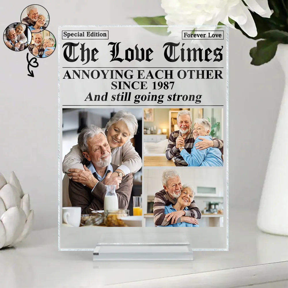 Old Couples,Gift For Couples,Gift For Women,Gift For Men,Gift For Wife,Gift For Husband,Gift For Boyfriend,Gift For Girlfriend,Love,LGBT - Custom Photo The Love Times Newspaper Theme - Personalized Vertical Rectangle Acrylic Plaque