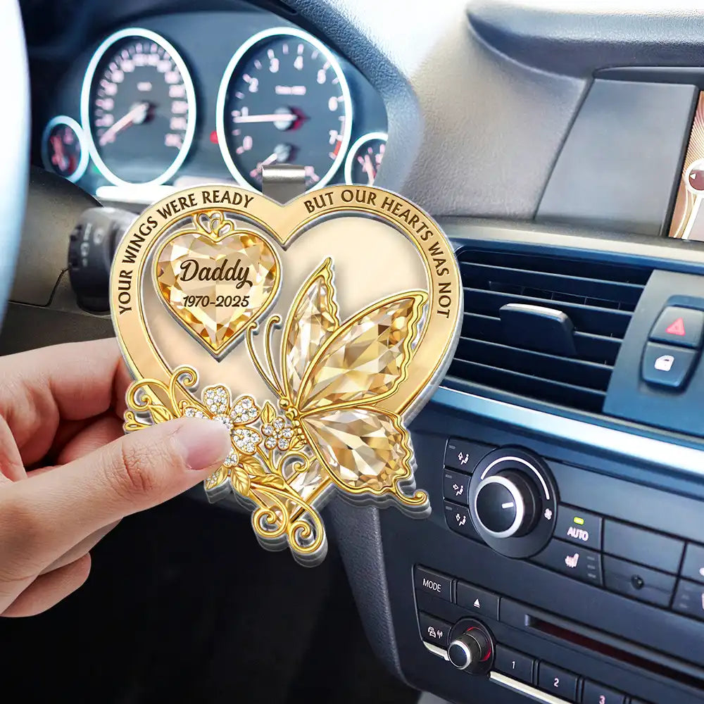 Memorial,Family,Gift For Men,Gift For Women,Sad,Top Market - Memorial Your Wings Were Ready Diamond 3D Effect - Personalized Custom Shaped Acrylic Car Visor Clip