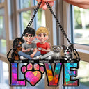 Gift For Couples,Gift For Husband,Gift For Wife,Gift For Boyfriend,Gift For Girlfriend,LGBT,Pet Lovers,Pet Couple,Dog Lovers,Dog Couple,Cat Lovers,Cat Couple,Love - Love Is A Four Legged Word With Dogs Cats - Personalized Window Hanging Suncatcher Ornament