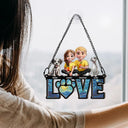 Gift For Couples,Gift For Husband,Gift For Wife,Gift For Boyfriend,Gift For Girlfriend,LGBT,Pet Lovers,Pet Couple,Dog Lovers,Dog Couple,Cat Lovers,Cat Couple,Love - Love Is A Four Legged Word With Dogs Cats - Personalized Window Hanging Suncatcher Ornament