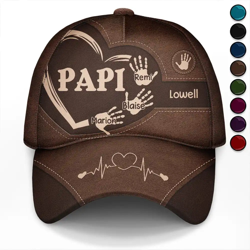 Gift For Yourself,Gift For Men,Gift For Grandpa,Gift For Father,Gift For Mother,Gift For Grandma,Love,French - Les Empreintes Des Mains Du Grand-Père Papa Et Des Enfants - Casquette Classique Personnalisée