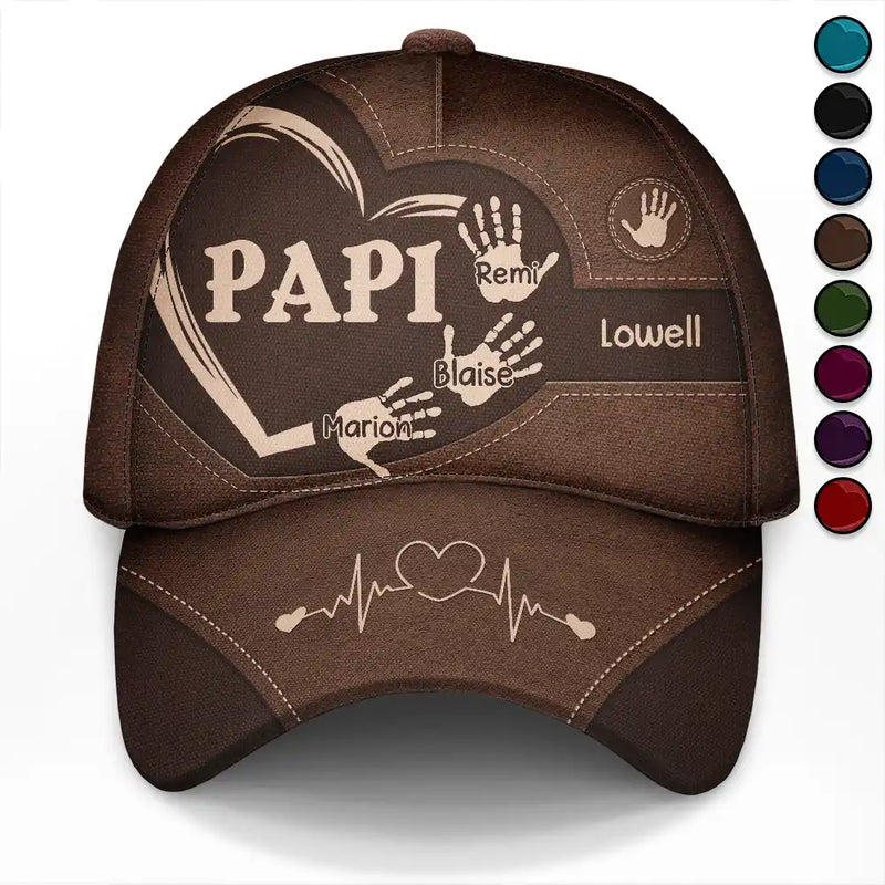 Gift For Yourself,Gift For Men,Gift For Grandpa,Gift For Father,Gift For Mother,Gift For Grandma,Love,French - Les Empreintes Des Mains Du Grand-Père Papa Et Des Enfants - Casquette Classique Personnalisée