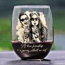 Gift For Bestie,Old Best friends,Gift For Sisters,Custom Photo,Happy - Custom Photo Pencil Sketch A True Friendship Is A Journey Without An End - Personalized Stemless Wine Glass