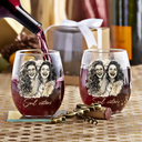Gift For Bestie,Old Best friends,Gift For Sisters,Custom Photo,Happy - Custom Photo Pencil Sketch A True Friendship Is A Journey Without An End - Personalized Stemless Wine Glass