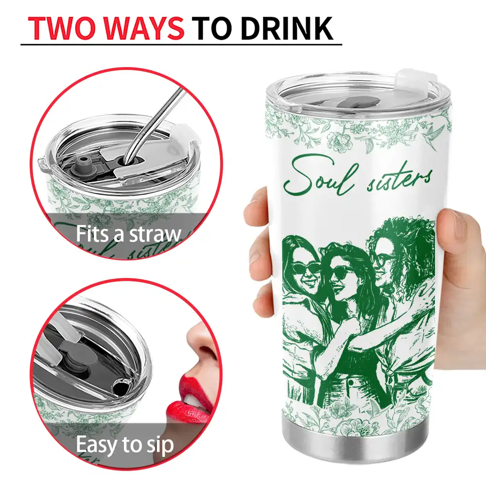 Gift For Bestie,Old Best friends,Gift For Sisters,Custom Photo,Happy - Custom Photo Pencil Sketch A True Friendship Is A Journey Without An End - Personalized Tumbler