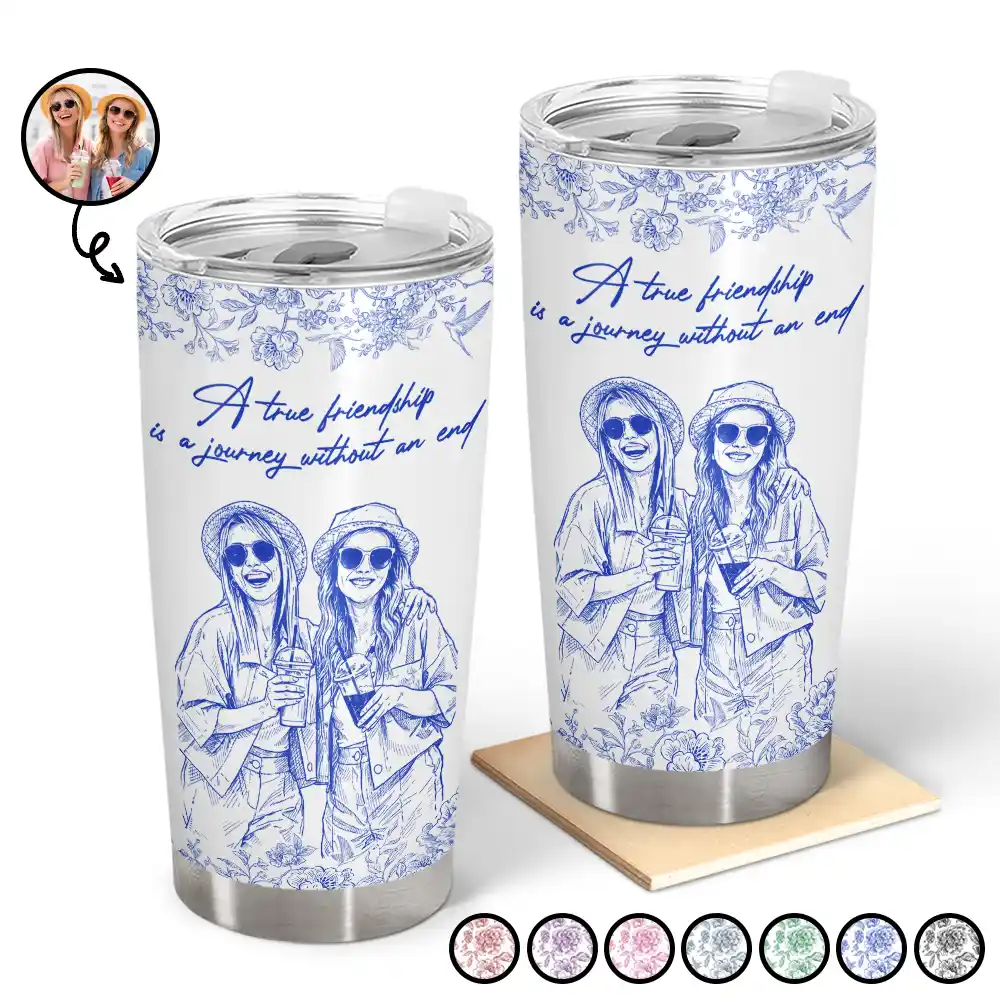 Custom Photo Pencil Sketch A True Friendship Is A Journey Without An End - Personalized Tumbler