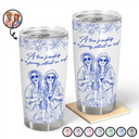 Gift For Bestie,Old Best friends,Gift For Sisters,Custom Photo,Happy - Custom Photo Pencil Sketch A True Friendship Is A Journey Without An End - Personalized Tumbler