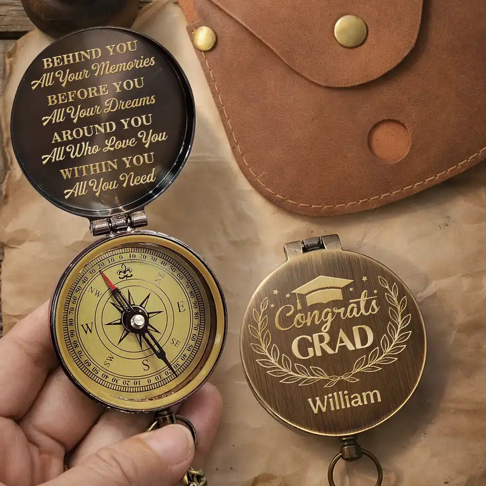 Behind You All Memories Congrats Grad - Personalized Engraved Brass Compass