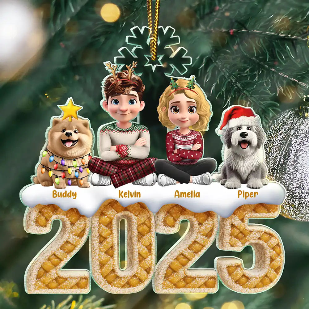 Christmas Apple Pie Couple With Pets 3D Effect - Personalized Custom Shaped Acrylic Ornament