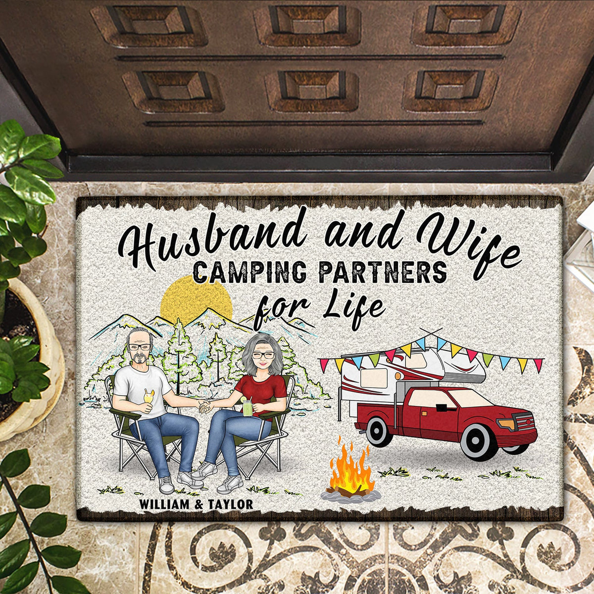Home Is Where We Park It Family - Gift For Couple - Personalized Doormat