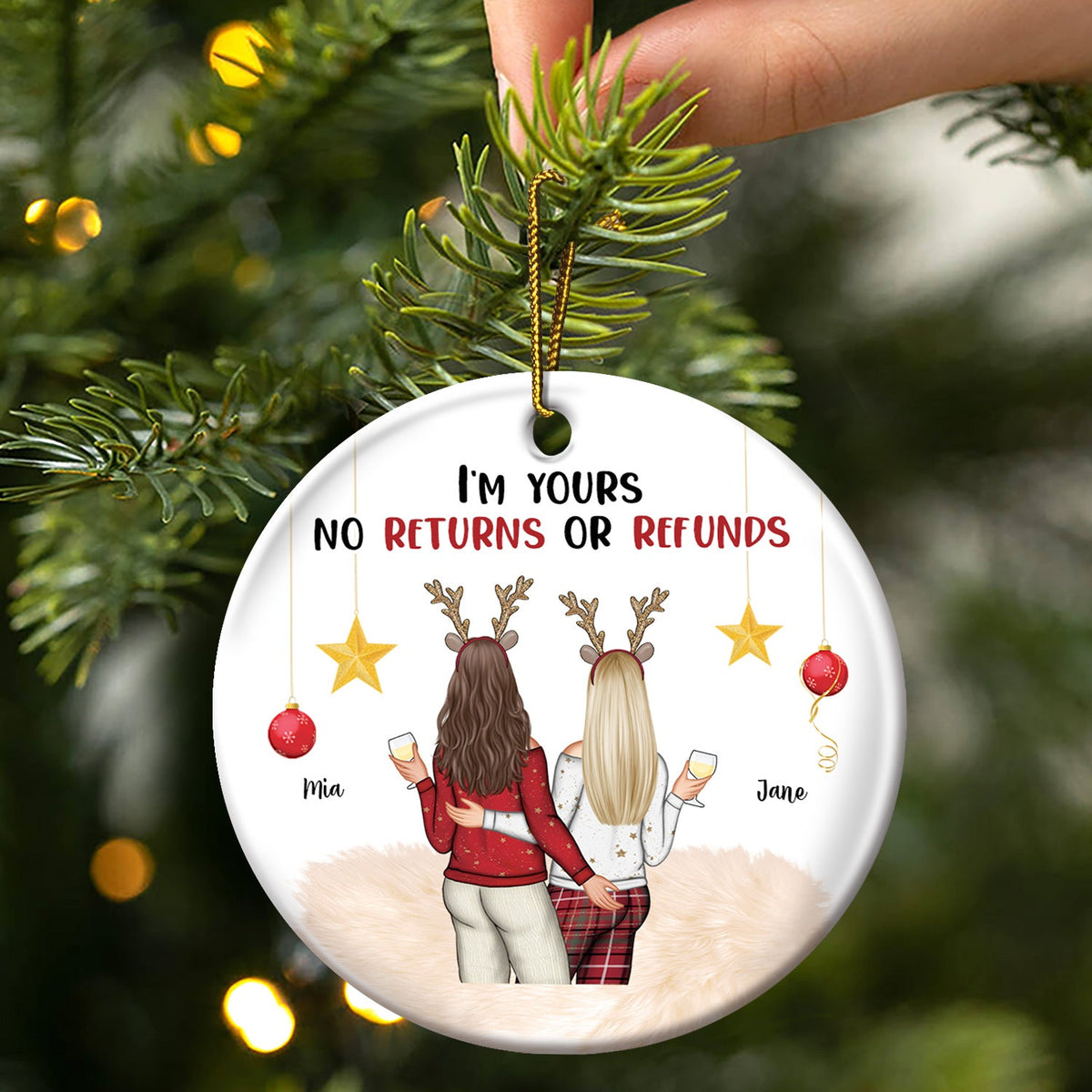 I'm Yours No Returns Or Refunds - Christmas Gift For Couples - Personalized Circle Ceramic Ornament