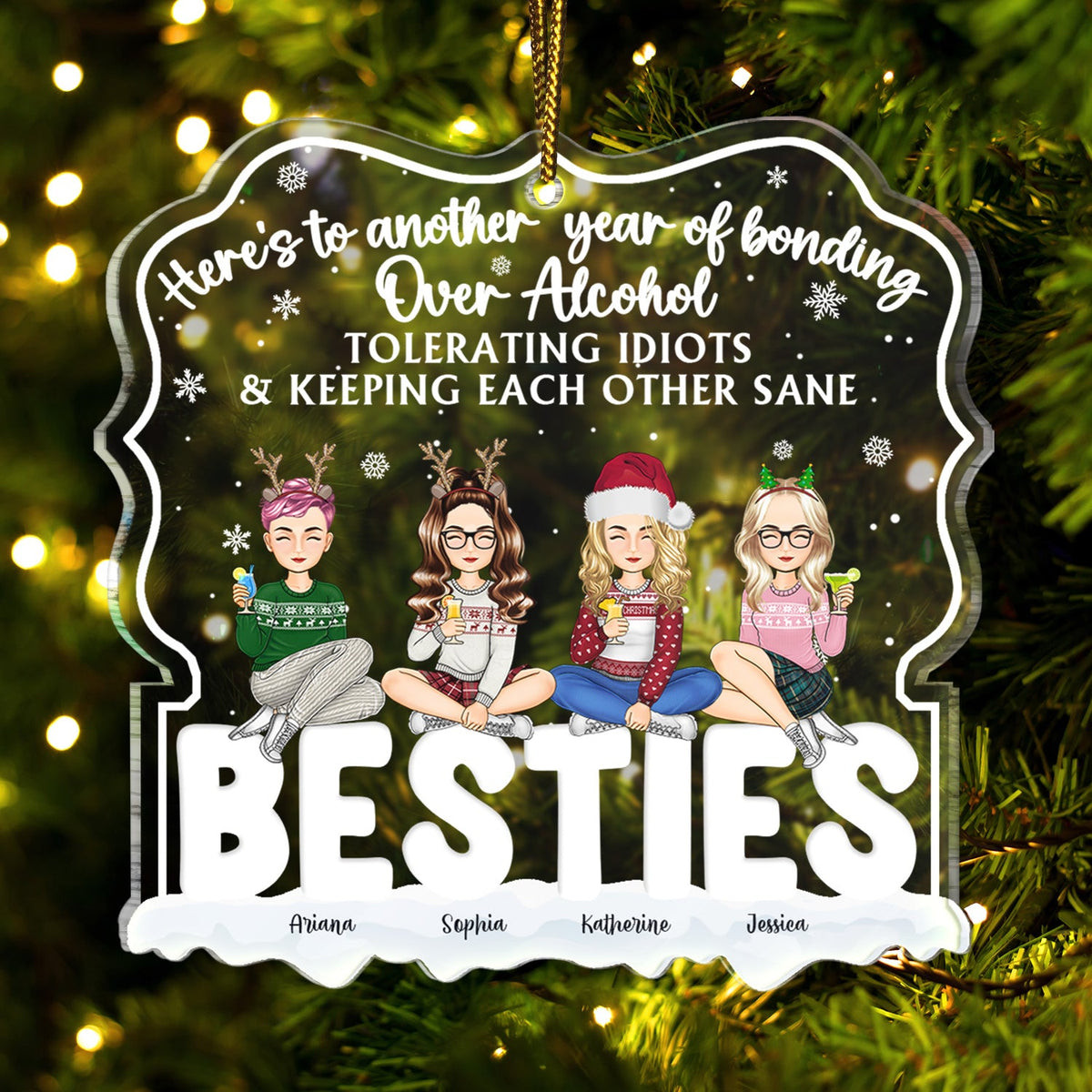 Here's To Another Year - Christmas Gift For Besties - Personalized Custom Shaped Acrylic Ornament