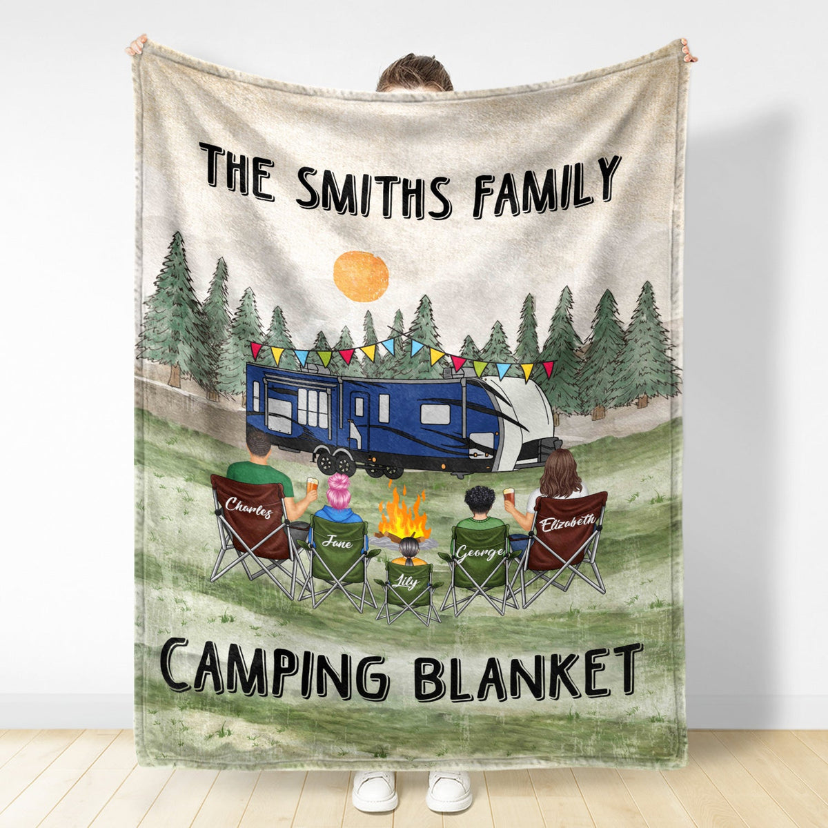 Family Camping Blanket - Gift For Camping Lovers - Personalized Fleece Blanket, Sherpa Blanket