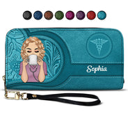 Nurse Aesthetic Pattern - Birthday, Loving Gift For Nurse - Personalized Leather Long Wallet
