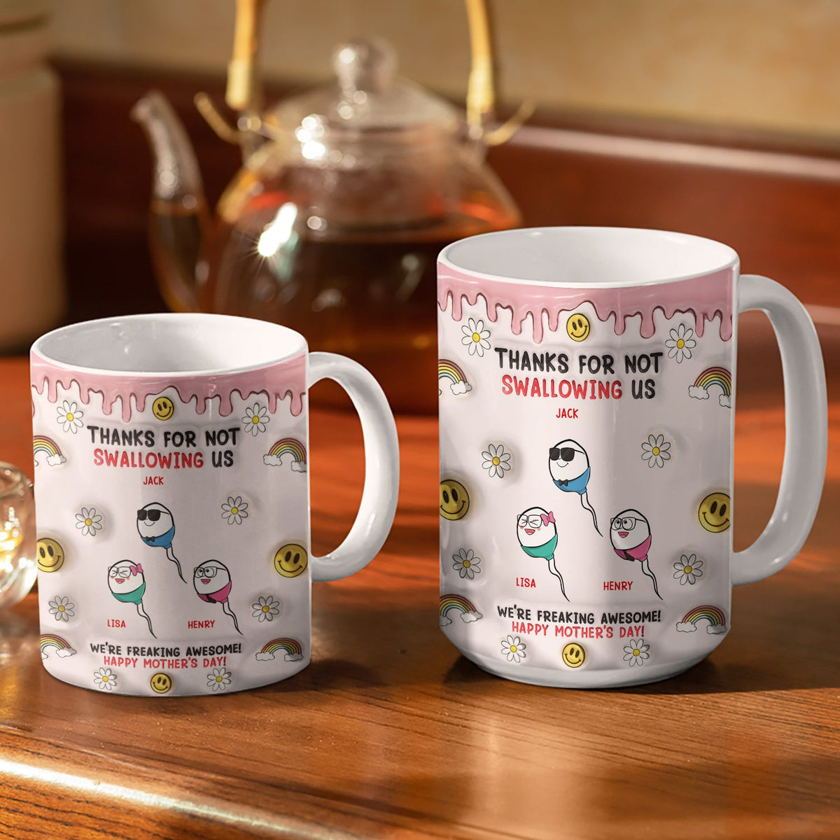 Thanks For Not Swallowing Us - Gift For Mother, Mom - 3D Inflated Effect Printed Mug, Personalized White Edge-to-Edge Mug