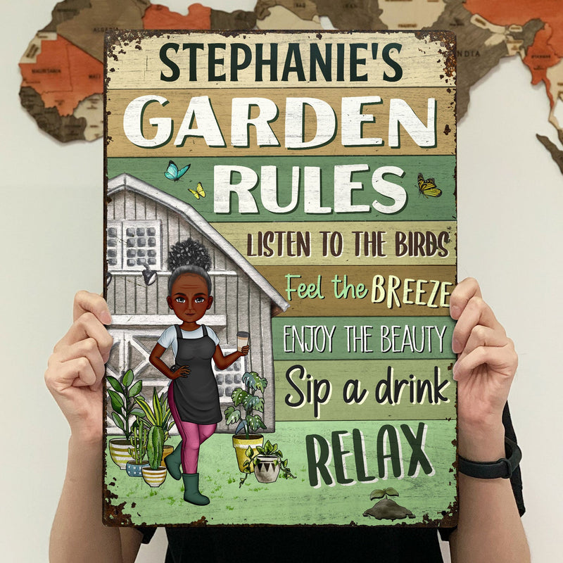 Garden Rules Listen To The Birds Feel - Birthday, Loving Gift For Yourself, Women, Men, Plant Lovers - Personalized Custom Classic Metal Signs