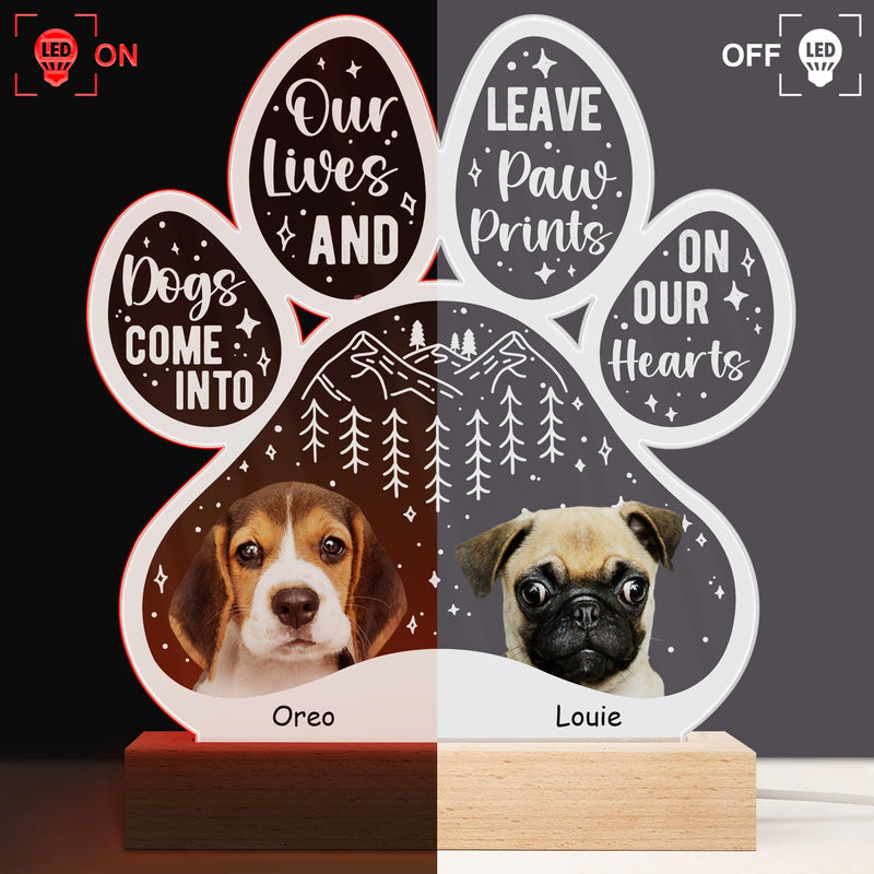 Custom Photo Dogs Come Into Our Lives - Grief, Sympathy, Memorial Gift For Family, Remembrance, Dog, Cat, Pet Owner - Personalized Custom 3D Led Light Wooden Base