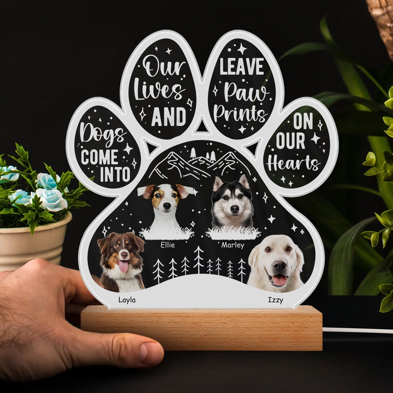 Custom Photo Dogs Come Into Our Lives - Grief, Sympathy, Memorial Gift For Family, Remembrance, Dog, Cat, Pet Owner - Personalized Custom 3D Led Light Wooden Base