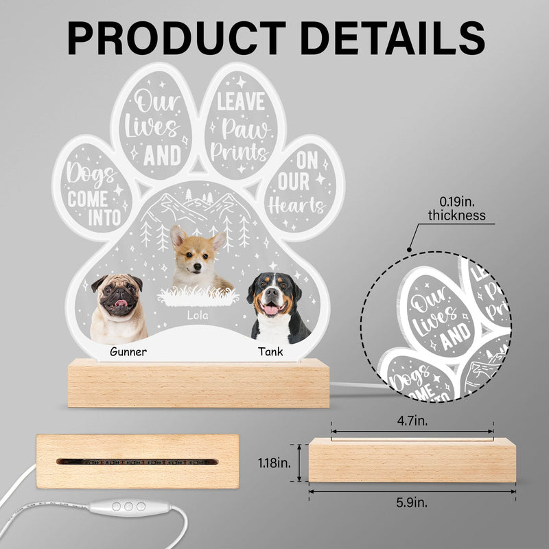 Custom Photo Dogs Come Into Our Lives - Grief, Sympathy, Memorial Gift For Family, Remembrance, Dog, Cat, Pet Owner - Personalized Custom 3D Led Light Wooden Base
