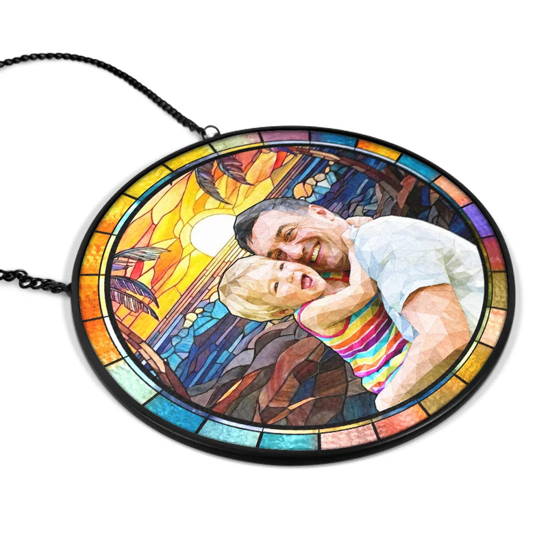 Gift For Husband,Gift For Grandpa,Grandpa - Grandkids,Gift For Father,Dad - Children,Gift For Grandparents,Non-Eng,Photo - Stained Glass,Cozy - Custom Photo Stained Glass Dad Grandpa Papa Family - Personalized Stained Glass Window Hanging Suncatcher