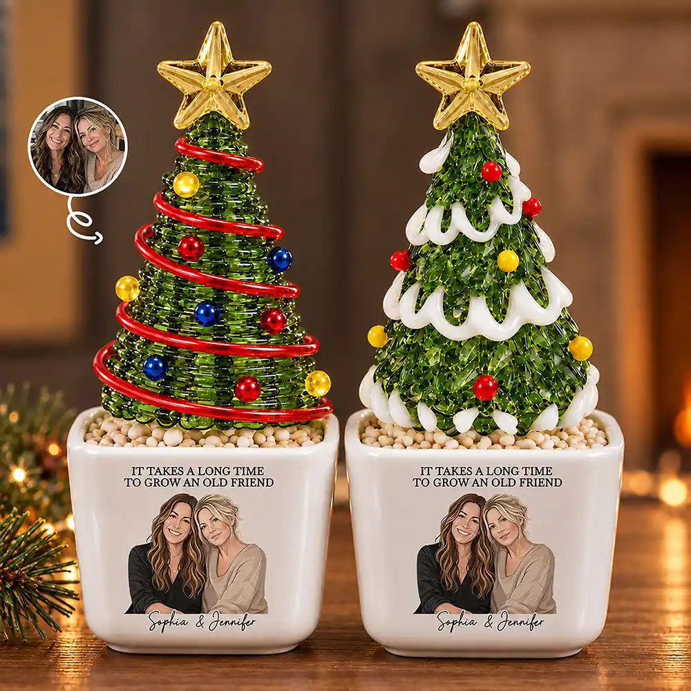 Friendship Gift For Woman, Best Friend, Bestie, BFF - Personalized Custom Photo Semi Realistic Portrait, It Takes A Long Time Stained Glass Christmas Tree