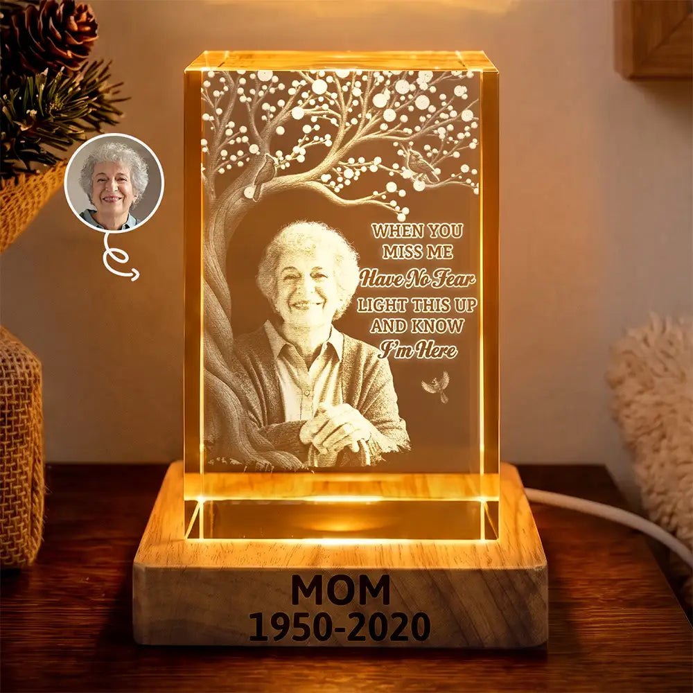 Loss Of Loved One Memorial Sympathy Light Keepsake - Personalized Custom Photo When You Miss Me Crystal Cube Lamp