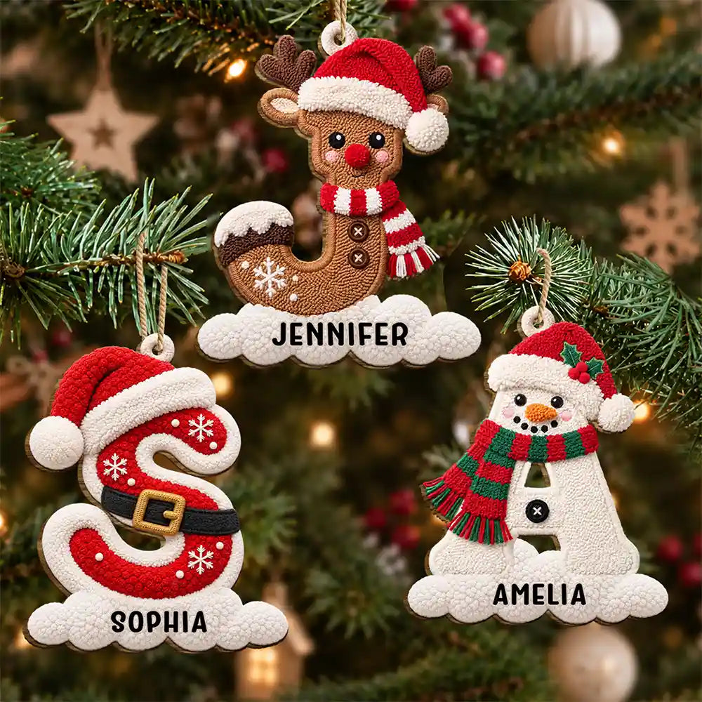 Christmas,Family,Happy,Monogram - Christmas Gift For Family - Personalized Monogram Initial Wooden Ornament