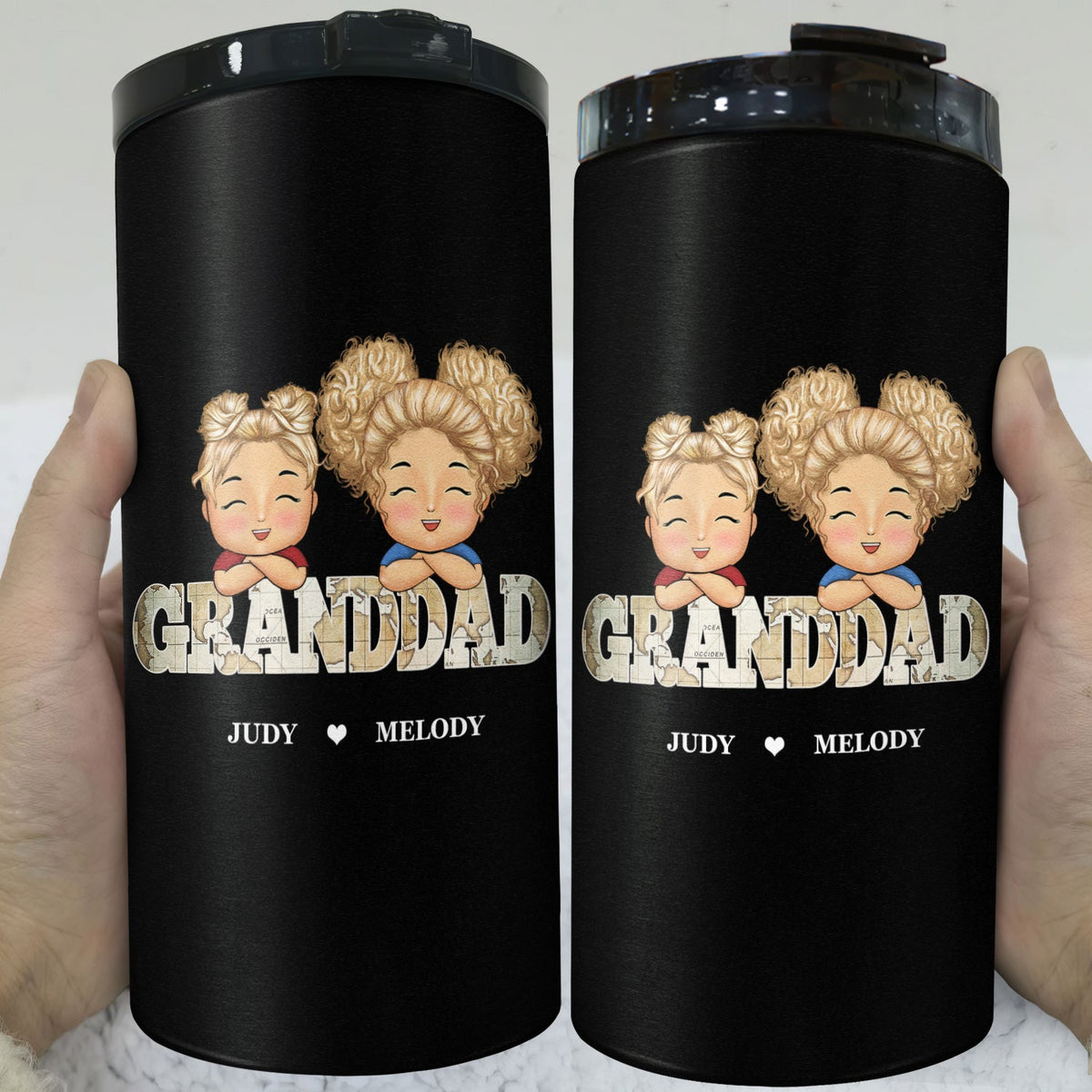Vintage Map Papa Title - Birthday, Loving Gift For Dad, Father, Papa, Grandpa, Grandfather - Personalized Custom 4 In 1 Can Cooler Tumbler
